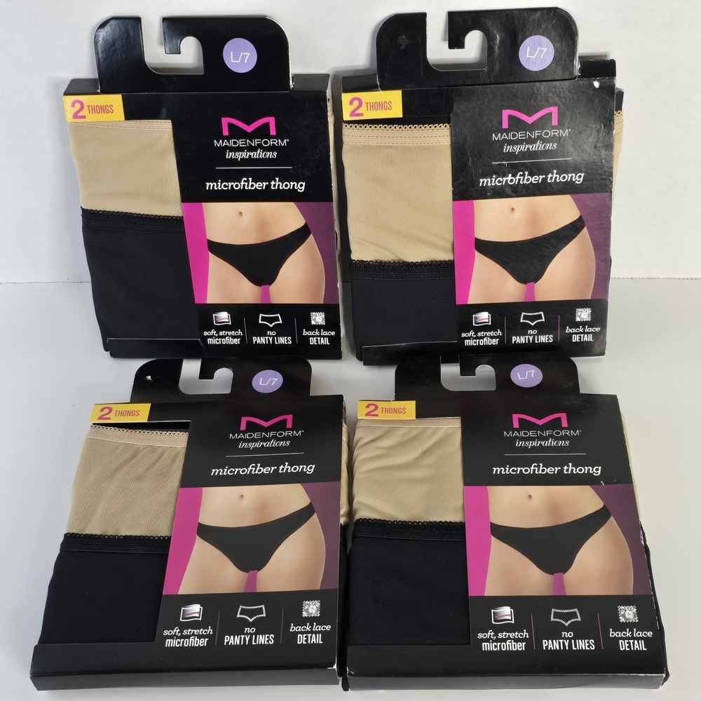 Maidenform Thong‎ Panties Inspirations 8-Pair Microfiber Black/Tan Size 7, Large